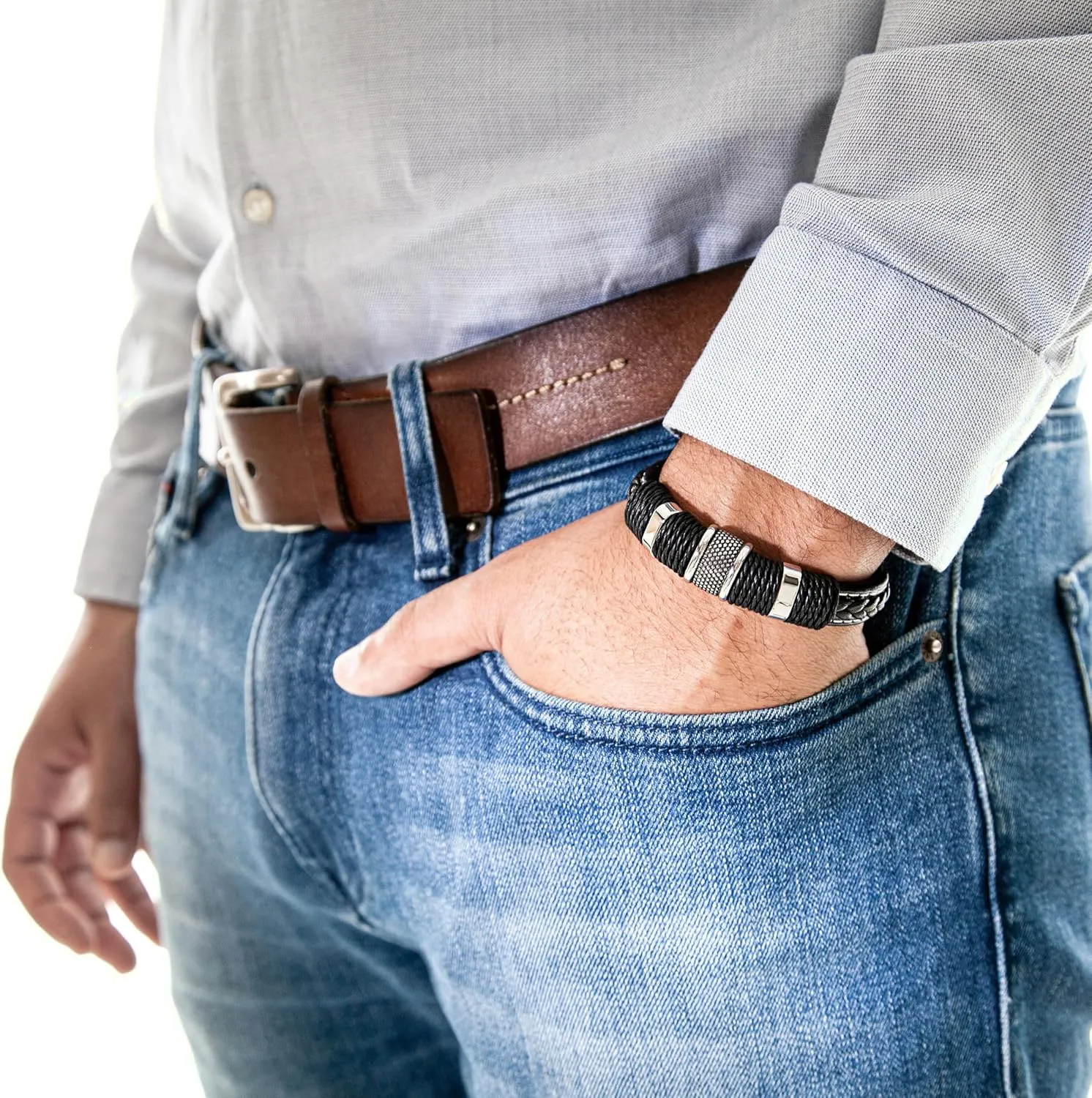 SERASAR Premium Leather Bracelet Men | Stainless Steel Magnetic Clasp | Three Colors | Jewelry Box Included