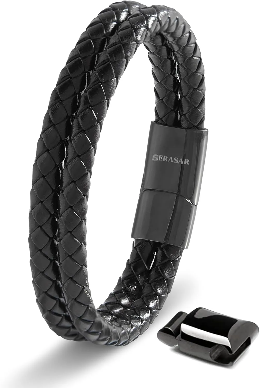 SERASAR Premium Leather Bracelet Men | Stainless Steel Magnetic Clasp | Three Colors | Jewelry Box Included