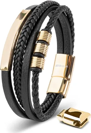 SERASAR Premium Leather Bracelet Men | Stainless Steel Magnetic Clasp | Three Colors | Jewelry Box Included
