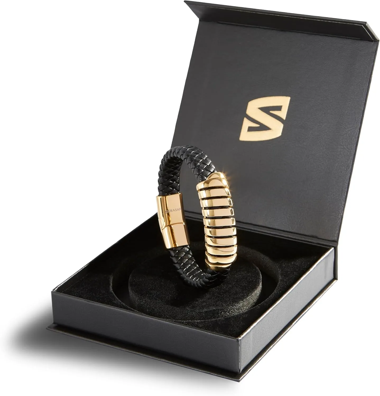 SERASAR Premium Leather Bracelet Men | Stainless Steel Magnetic Clasp | Three Colors | Jewelry Box Included