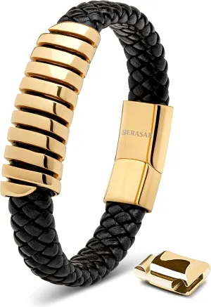 SERASAR Premium Leather Bracelet Men | Stainless Steel Magnetic Clasp | Three Colors | Jewelry Box Included