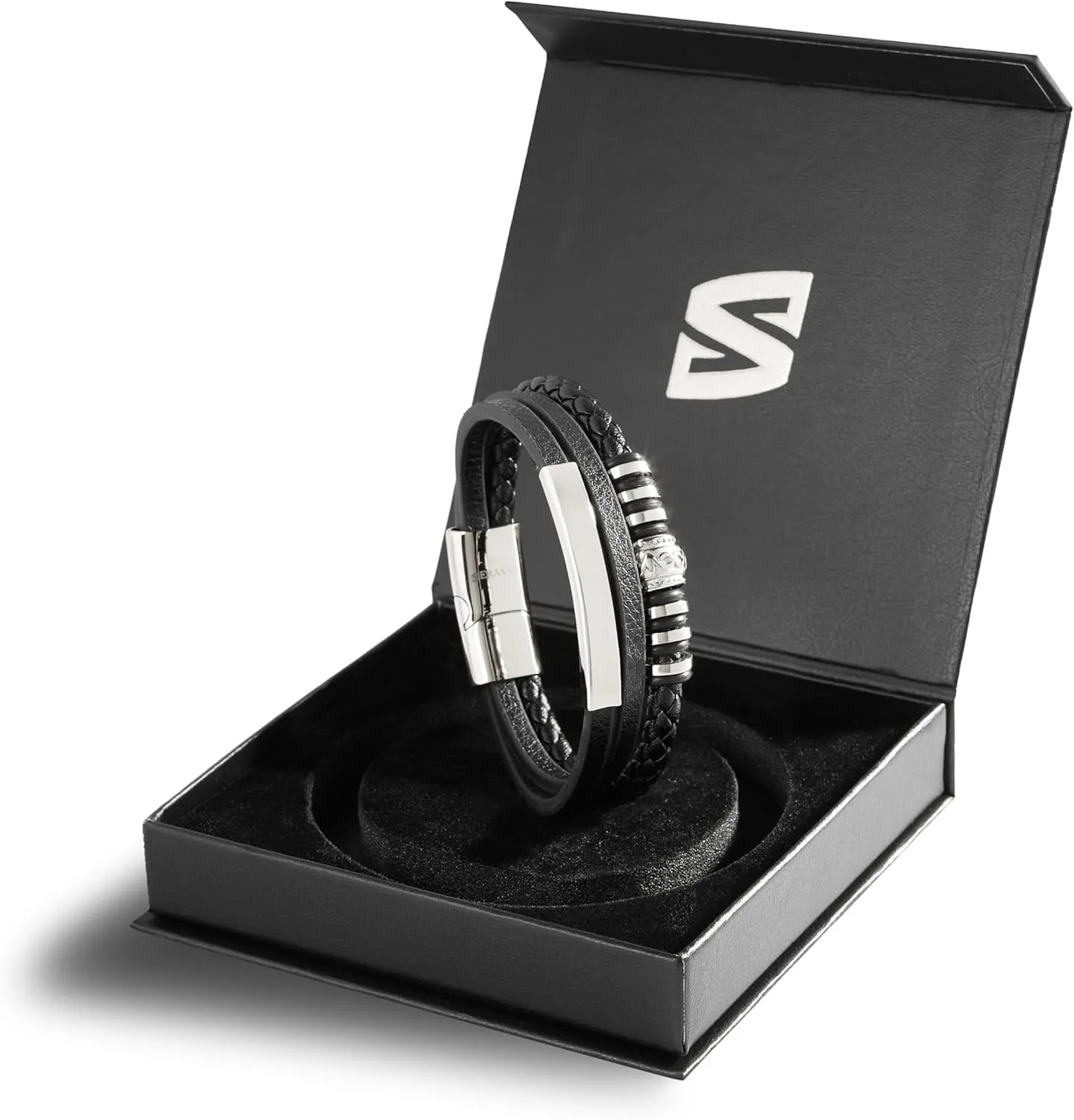 SERASAR Premium Leather Bracelet Men | Stainless Steel Magnetic Clasp | Three Colors | Jewelry Box Included