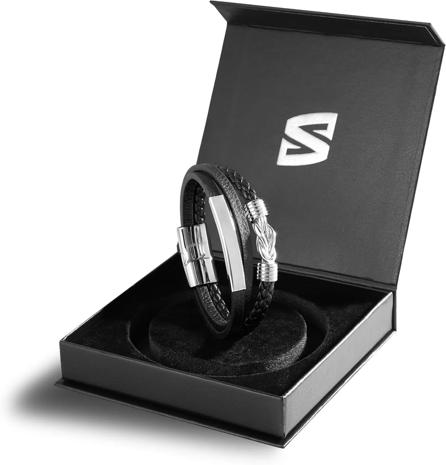 SERASAR Premium Leather Bracelet Men | Stainless Steel Magnetic Clasp | Three Colors | Jewelry Box Included
