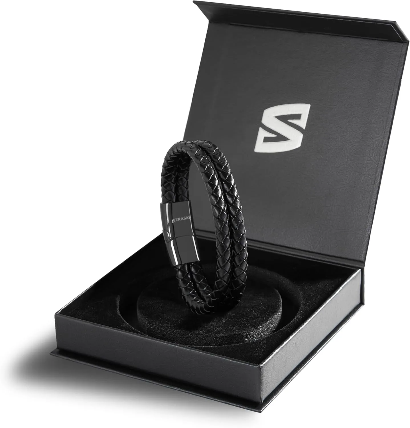 SERASAR Premium Leather Bracelet Men | Stainless Steel Magnetic Clasp | Three Colors | Jewelry Box Included