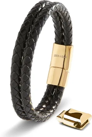 SERASAR Premium Leather Bracelet Men | Stainless Steel Magnetic Clasp | Three Colors | Jewelry Box Included