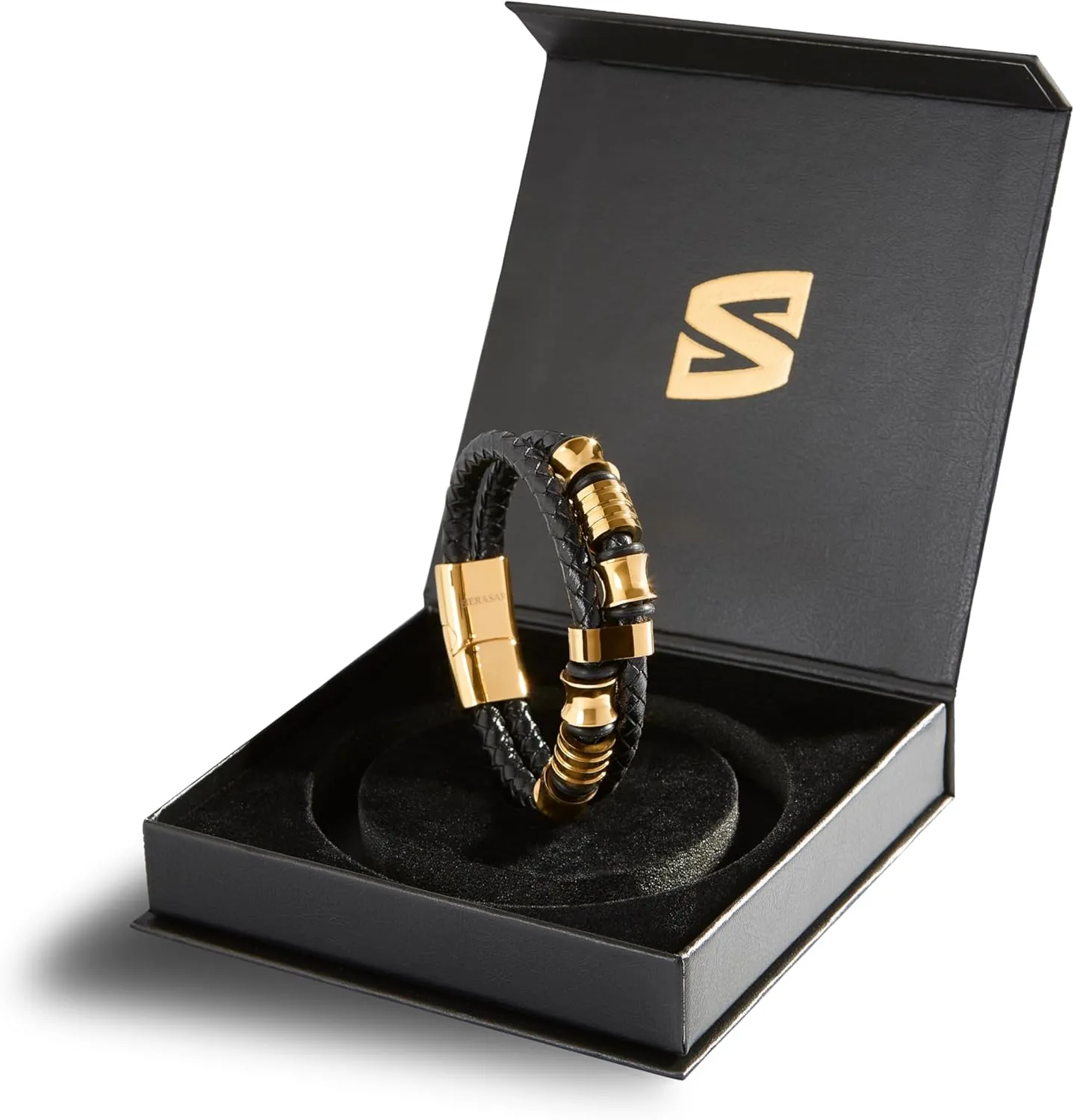 SERASAR Premium Leather Bracelet Men | Stainless Steel Magnetic Clasp | Three Colors | Jewelry Box Included