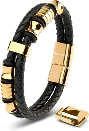SERASAR Premium Leather Bracelet Men | Stainless Steel Magnetic Clasp | Three Colors | Jewelry Box Included