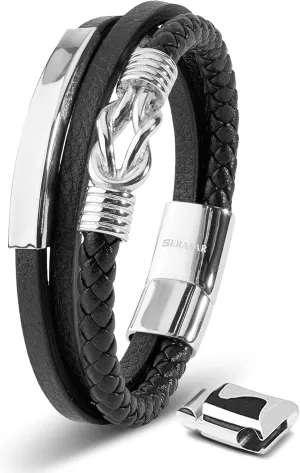 SERASAR Premium Leather Bracelet Men | Stainless Steel Magnetic Clasp | Three Colors | Jewelry Box Included