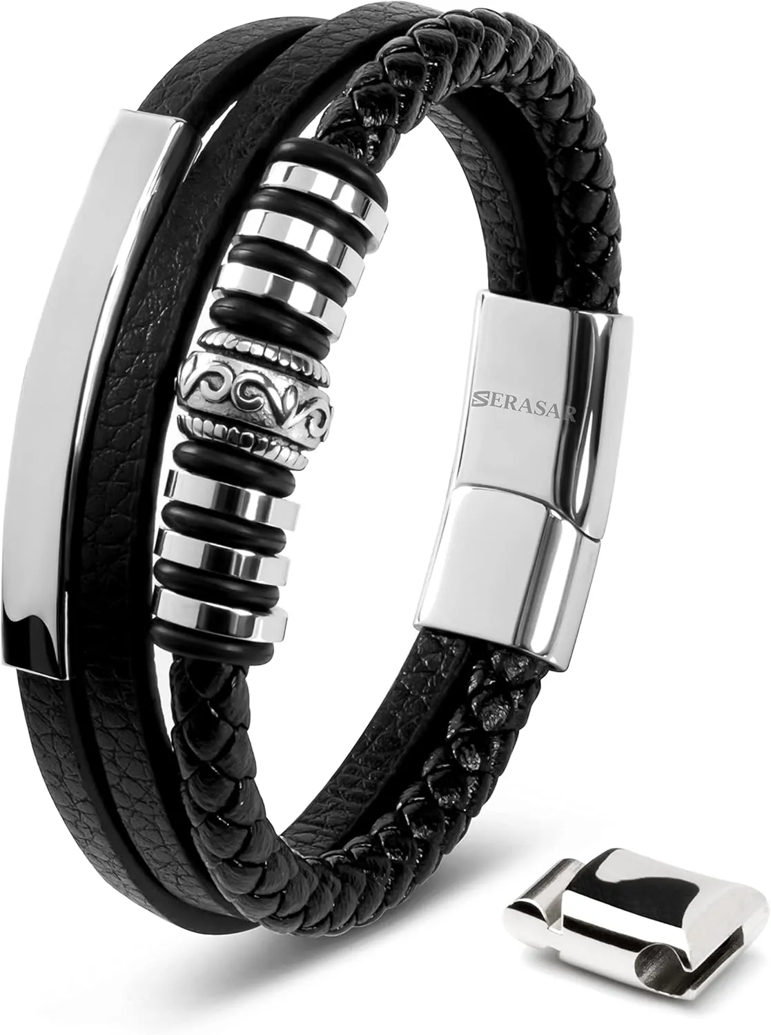 SERASAR Premium Leather Bracelet Men | Stainless Steel Magnetic Clasp | Three Colors | Jewelry Box Included