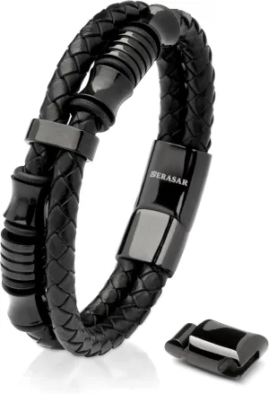 SERASAR Premium Leather Bracelet Men | Stainless Steel Magnetic Clasp | Three Colors | Jewelry Box Included