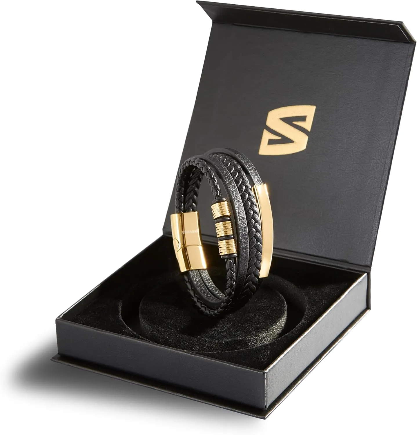 SERASAR Premium Leather Bracelet Men | Stainless Steel Magnetic Clasp | Three Colors | Jewelry Box Included