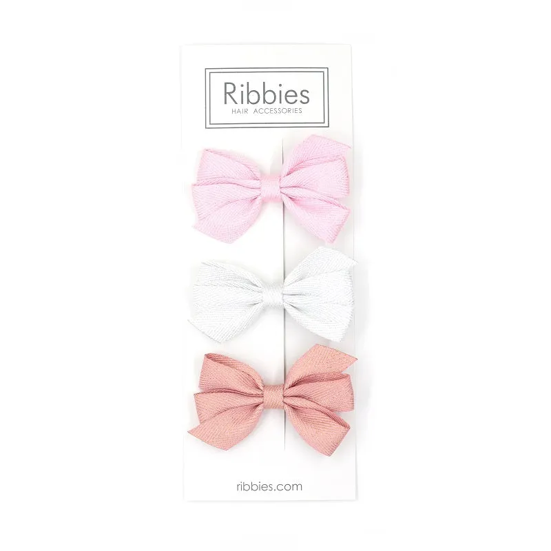 Set of 3 Medium Triple Sparkly Bows - Pastel