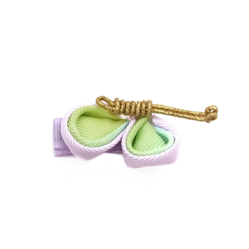 Set of 5 Flower Embellished Bow Hair Clips for Girls - Purple & Green