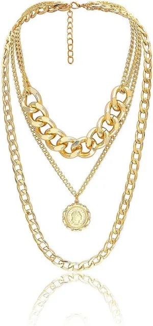 SEVENSTONE Punk Layering Chain Choker Necklace Dainty Unique Layered Butterfly Pendant Statement Chunky Festival Statement Jewelry Set for Women Man