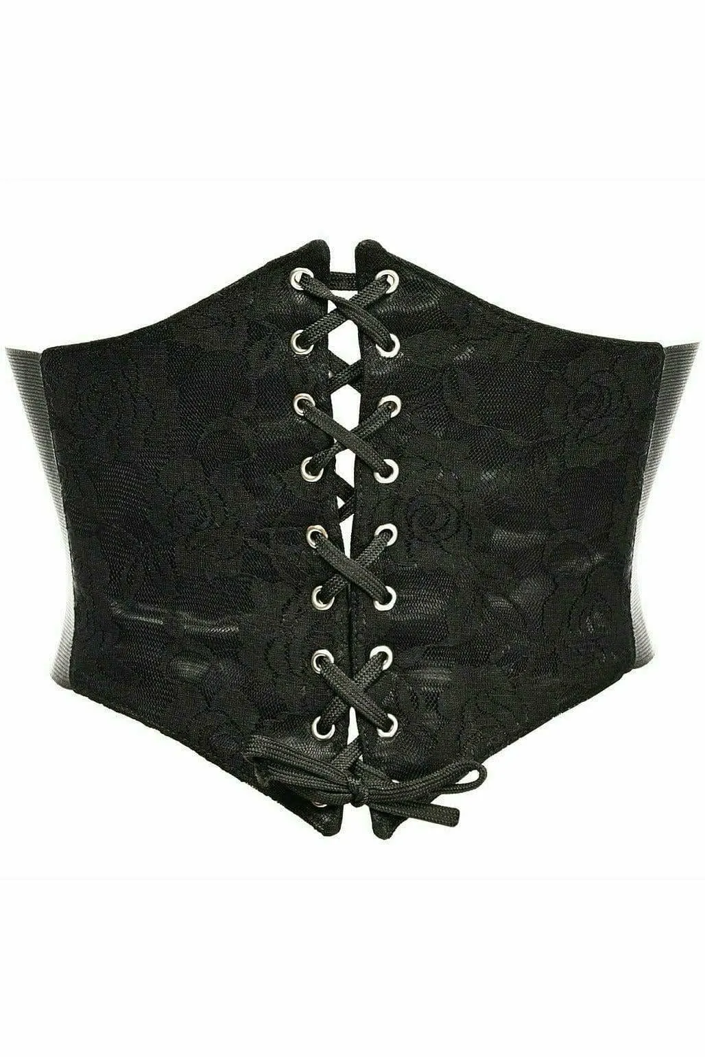 Sexy Black with Black Lace Overlay Corset Belt Cincher