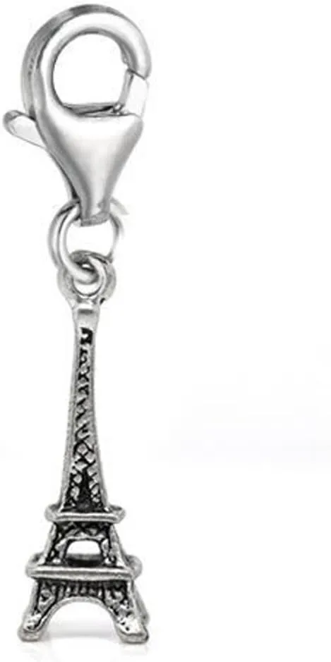 Sexy Sparkles Paris Eiffel Tower Charm Pendant – Clip-On Charm with Lobster Clasp, Compatible with European Charm Bracelets and Necklaces