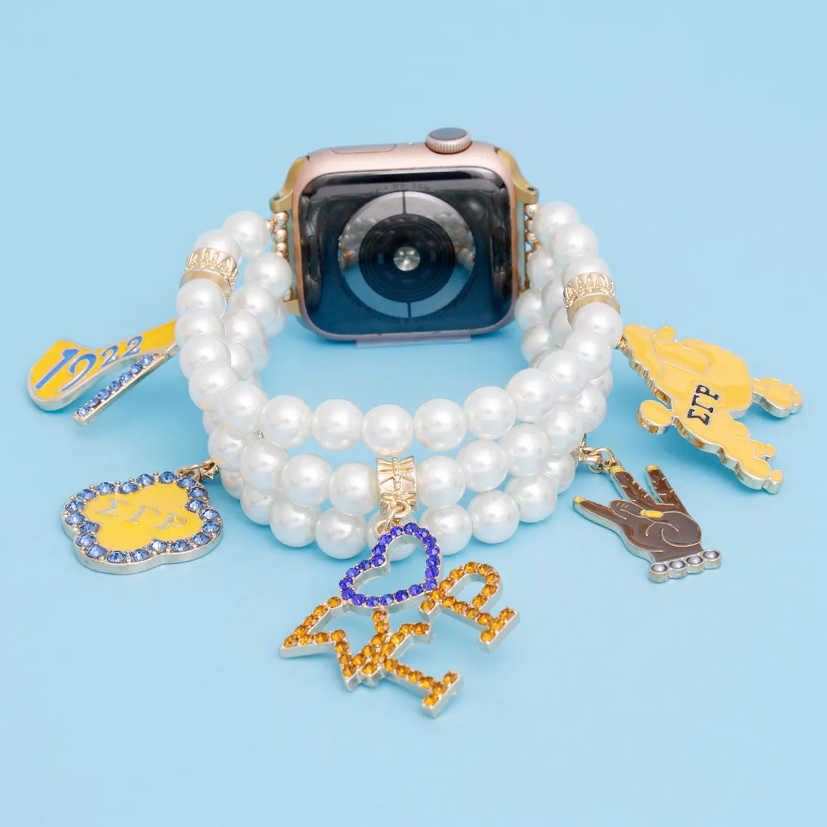 SGRHO Sigma Gamma Rho Inspired Watch Band Sorority White Pearl Apple Watch Band for Women