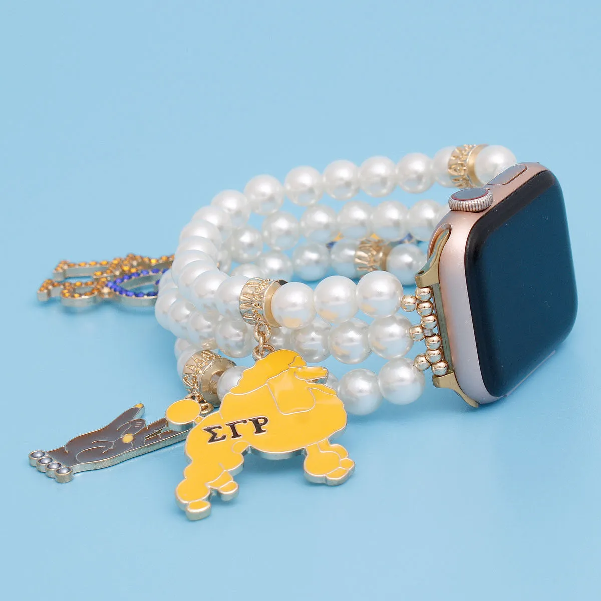 SGRHO Sigma Gamma Rho Inspired Watch Band Sorority White Pearl Apple Watch Band for Women
