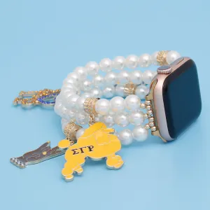 SGRHO Sigma Gamma Rho Inspired Watch Band Sorority White Pearl Apple Watch Band for Women