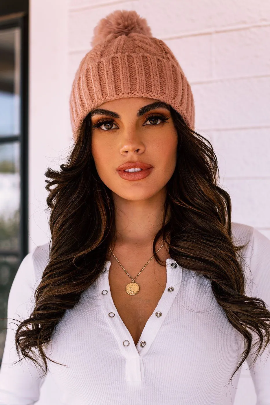 Shine On Mauve Cable Knit Beanie