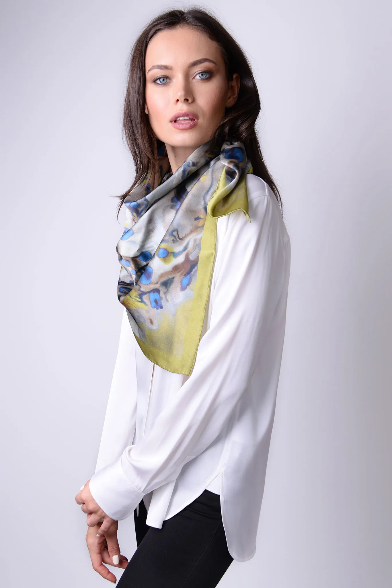 Silk Carre´Abstract Floral Golden Lime - only 1 left!