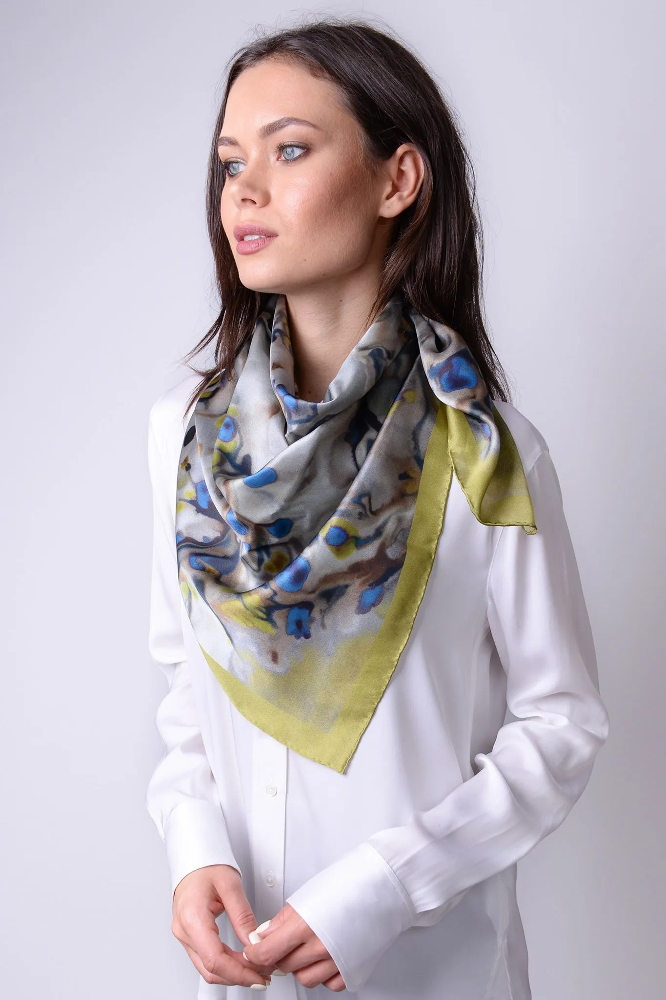 Silk Carre´Abstract Floral Golden Lime - only 1 left!