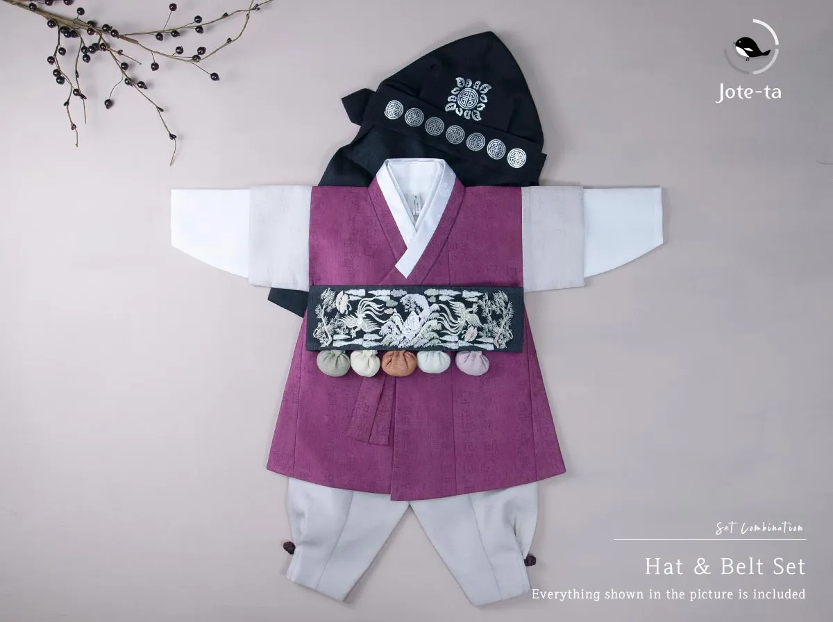 Silky Texture Korean Letter in Wine Baby Boy Hanbok