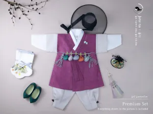 Silky Texture Korean Letter in Wine Baby Boy Hanbok