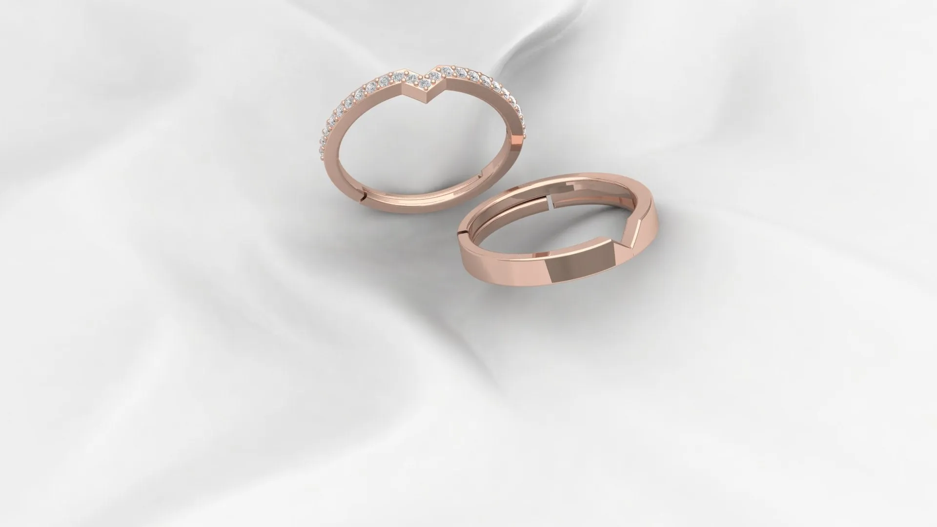 Silver Elegance Adjustable V- Shaped Rose Gold Ring For Couple