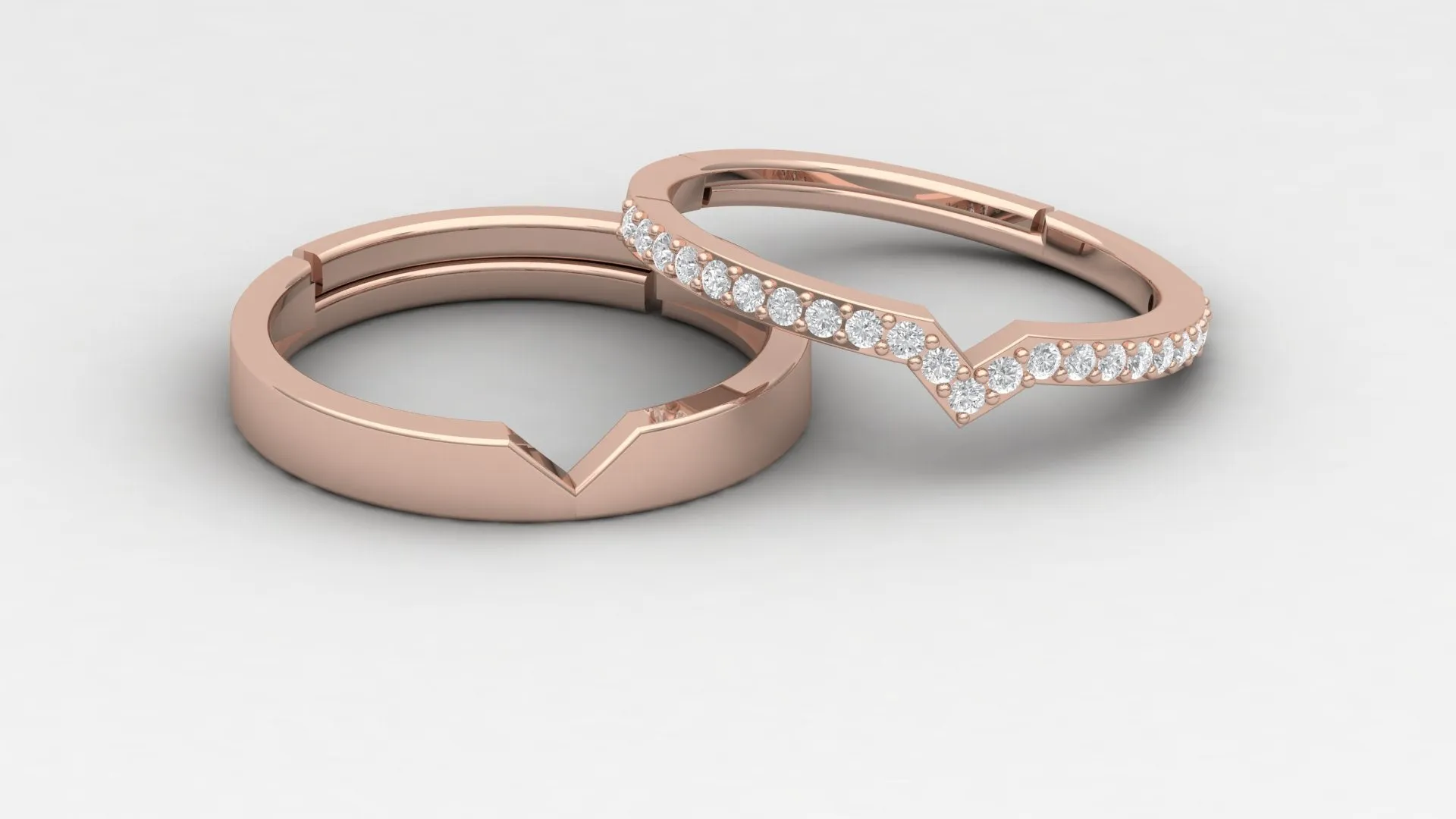 Silver Elegance Adjustable V- Shaped Rose Gold Ring For Couple
