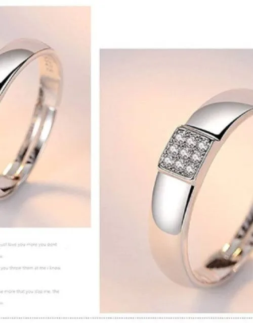 Silver-Plated Cubic Zirconia-Studded Adjustable Couple Rings