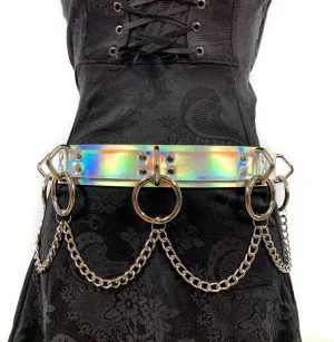 Silver Rainbow  Bondage Belt With Chain
1 3/4" Wide 
 