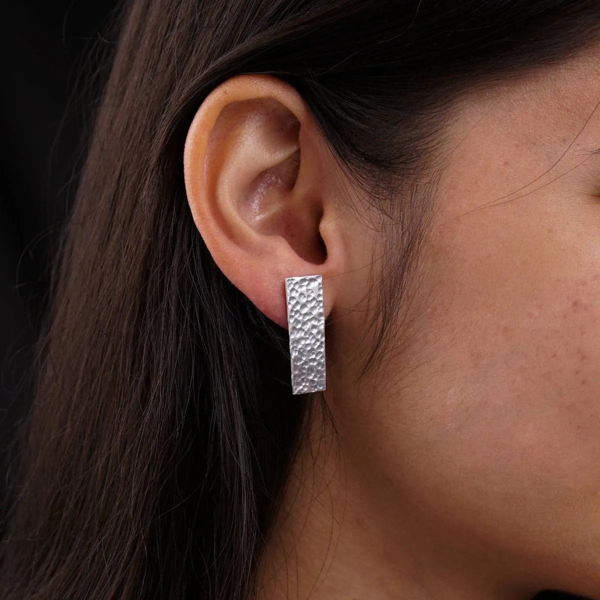 Silver Rectangle Hammered Earrings