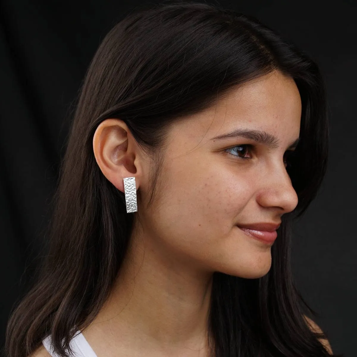 Silver Rectangle Hammered Earrings