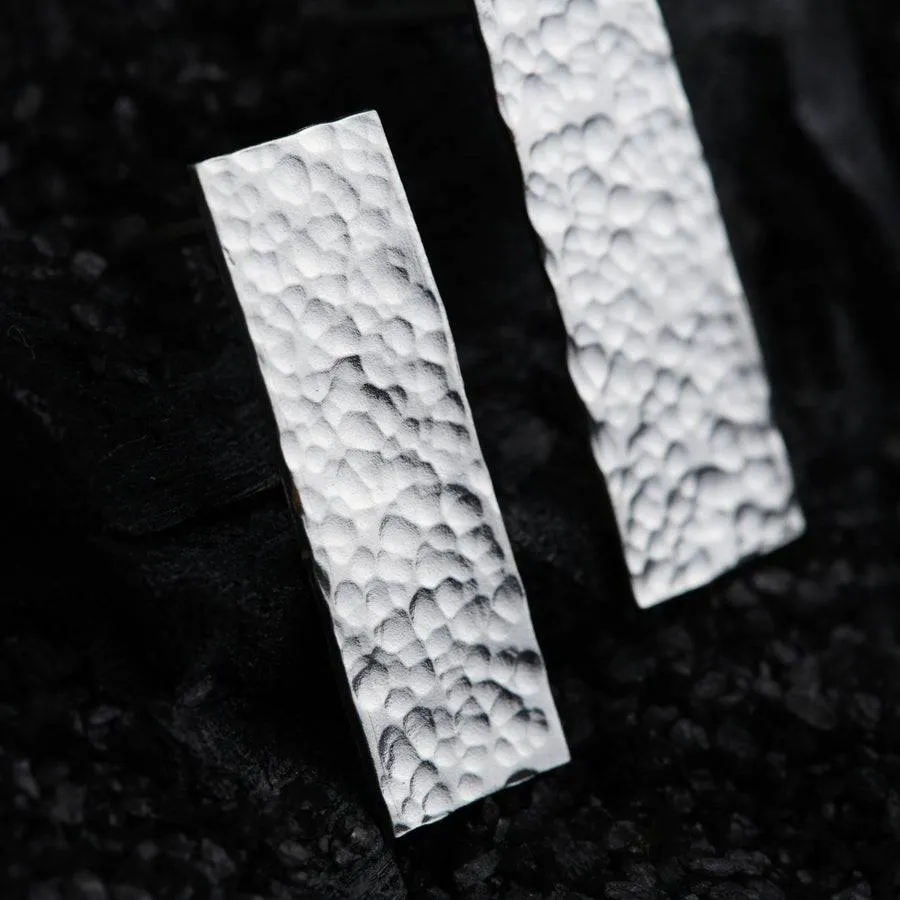 Silver Rectangle Hammered Earrings