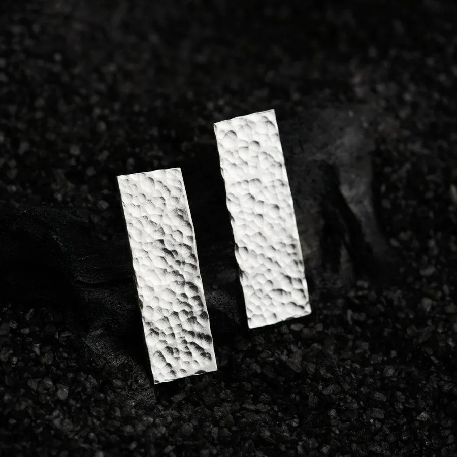 Silver Rectangle Hammered Earrings