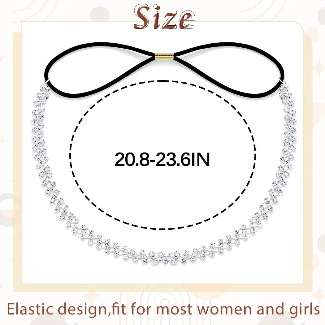 Silver Rhinestone Elastic Headband for Women Sparkling Crystal Wedding Head Jewelry Chains for Bride and Bridesmaids