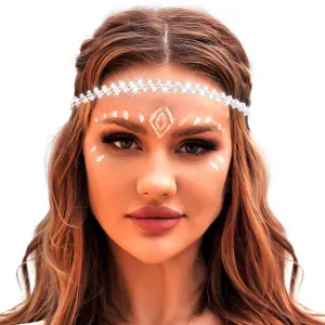 Silver Rhinestone Elastic Headband for Women Sparkling Crystal Wedding Head Jewelry Chains for Bride and Bridesmaids