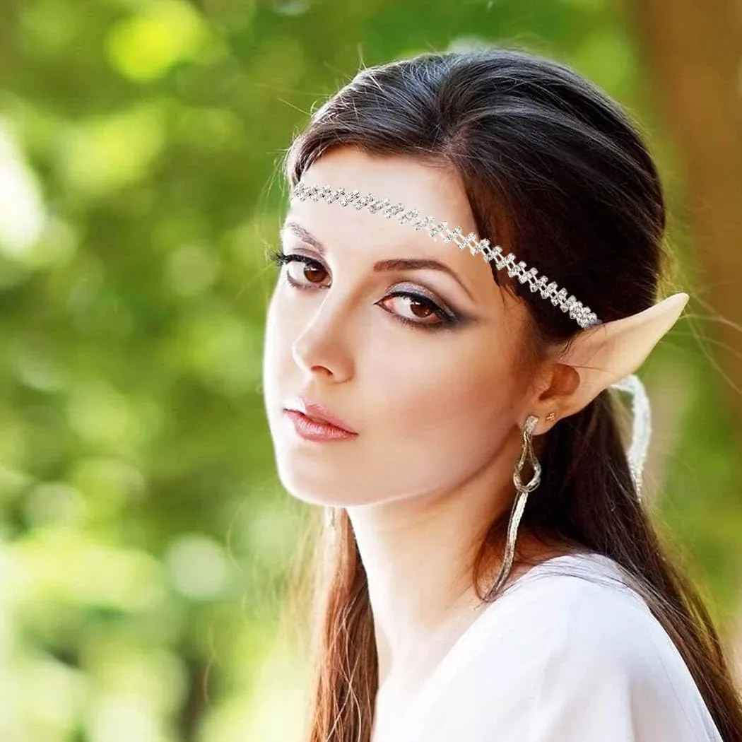 Silver Rhinestone Elastic Headband for Women Sparkling Crystal Wedding Head Jewelry Chains for Bride and Bridesmaids