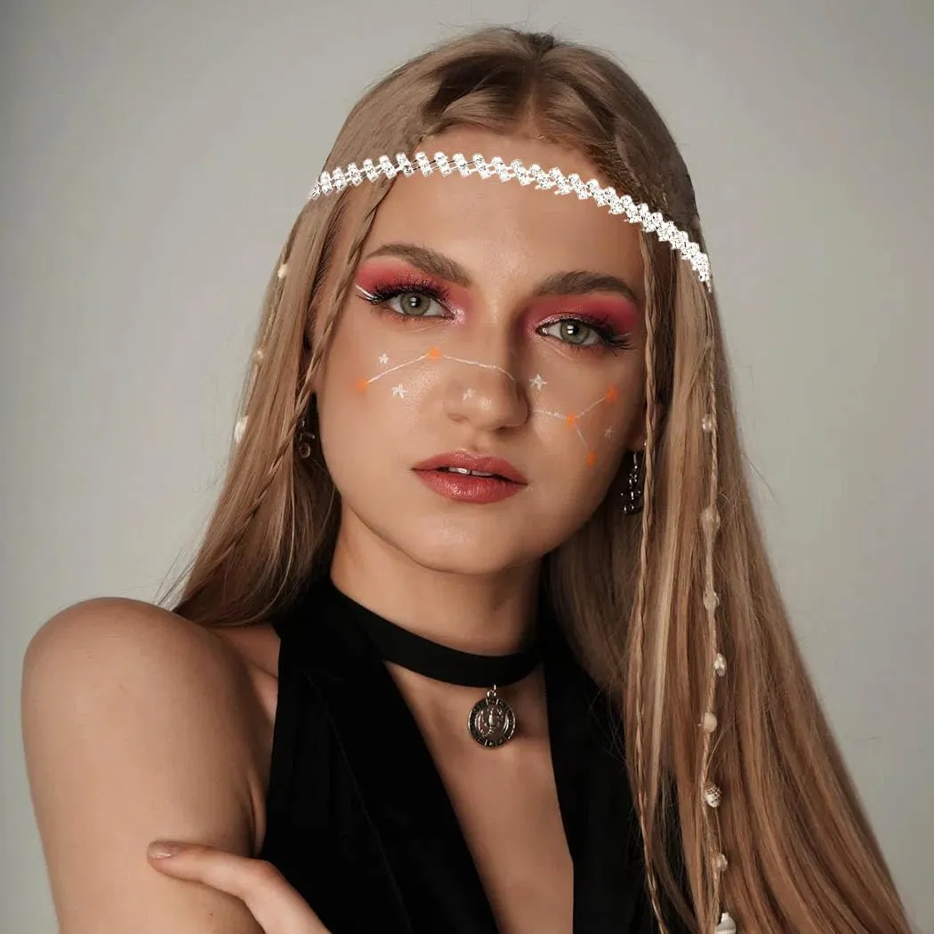 Silver Rhinestone Elastic Headband for Women Sparkling Crystal Wedding Head Jewelry Chains for Bride and Bridesmaids