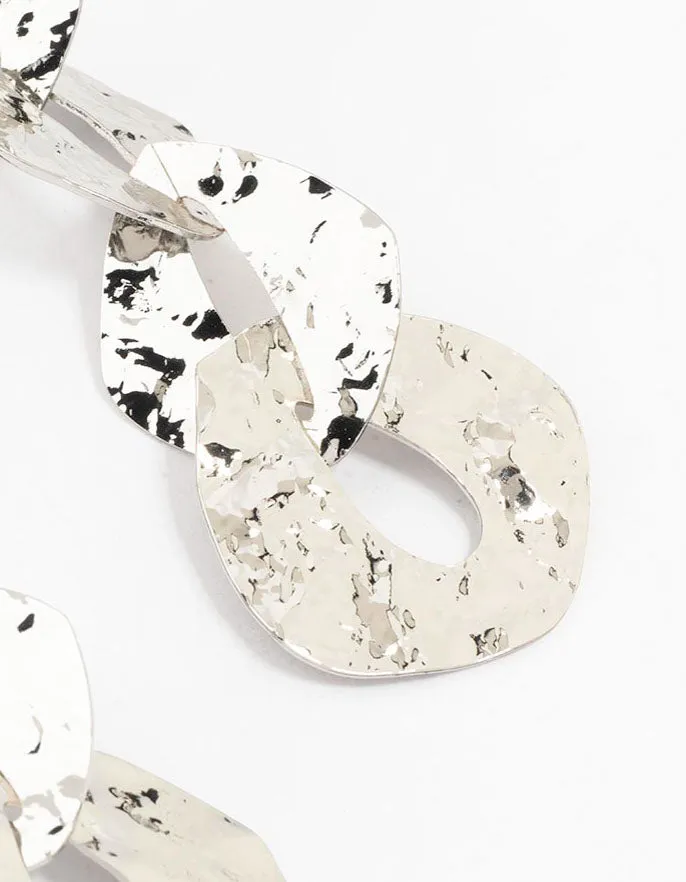 Silver Textured Chain Link Drop Earrings