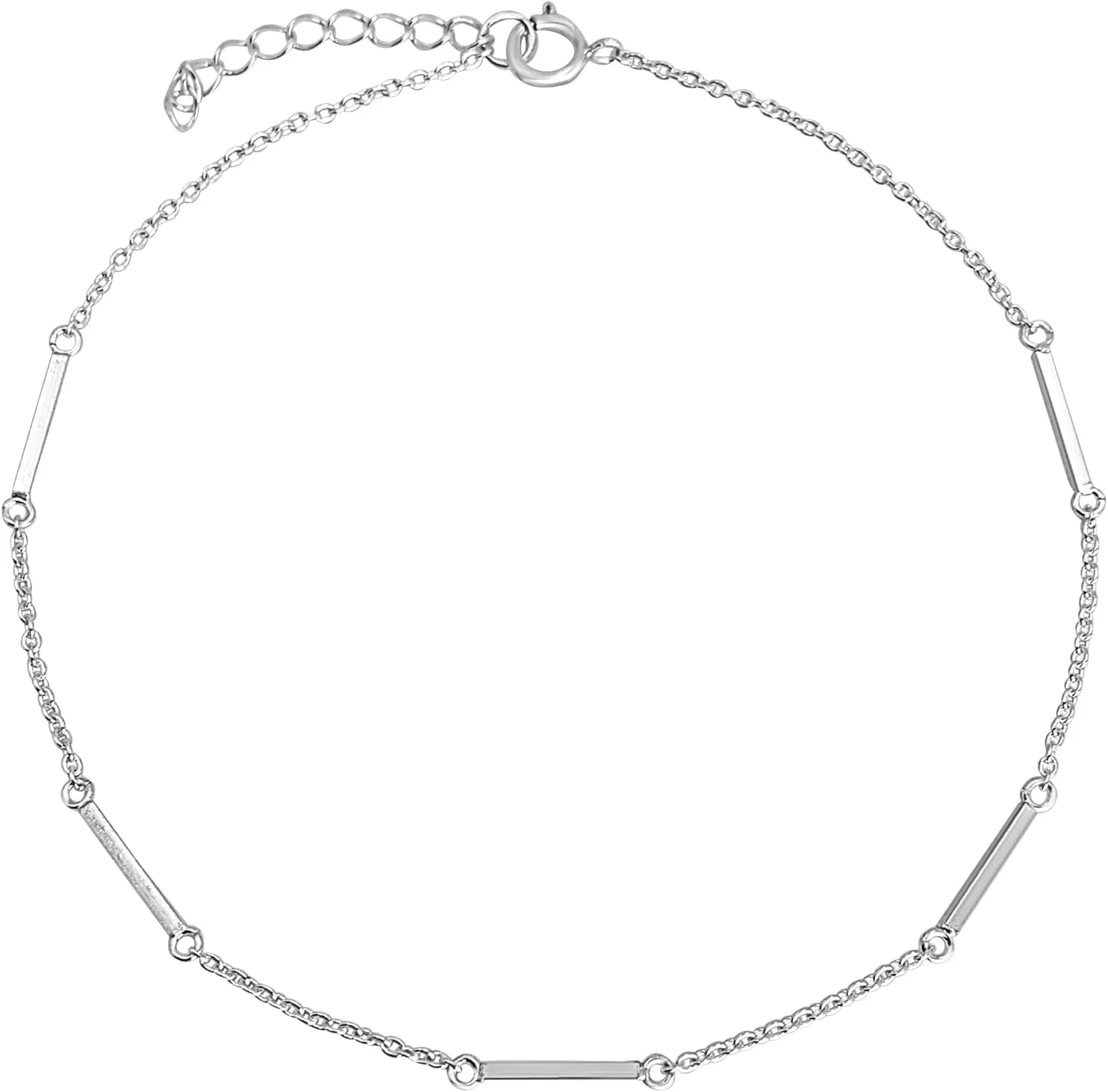 Silverly 925 Sterling Silver Cable Chain Anklet With Bar Beads - Adjustable Minimalist Anklet for Women - Minimalist Ankle Bracelet - Dainty Foot Jewelry - Summer Accessory Gift