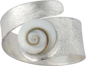 Silverly Shiva Eye Shell Adjustable Rings for Women - 925 Sterling Silver Rings - Satin Finish Solid Silver Ring With Gemstone - Spiral Swirl Wrap Birthstone Adjustable Design