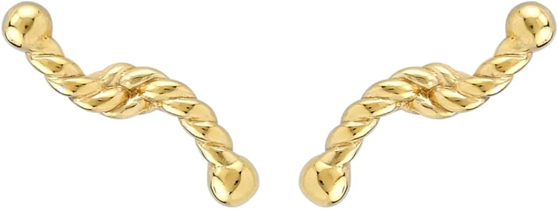 Silvershake 14K Yellow Gold Plated 925 Sterling Silver Minimalist Trendy Chic Rope Cute Horizontal Stud Earrings Jewelry for Women