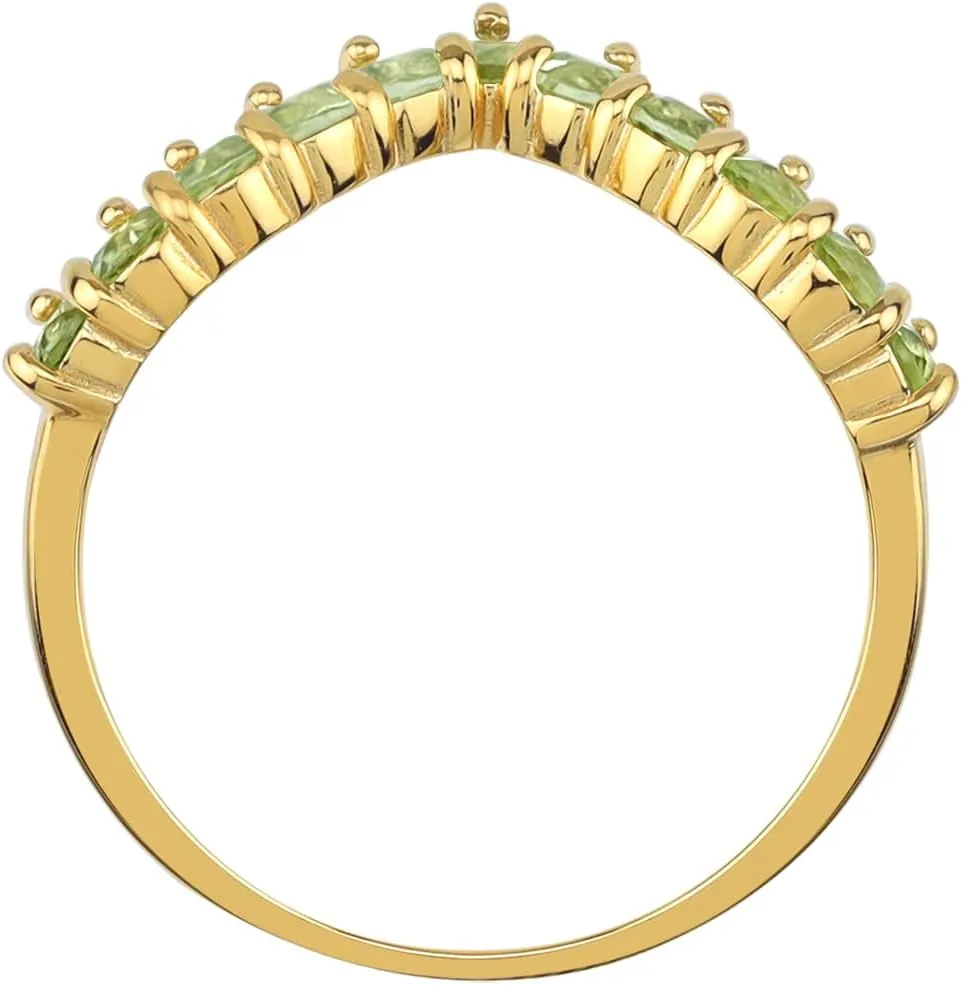 Silvershake Round Shape Gemstone White Gold Plated or Yellow Gold Plated 925 Sterling Silver Chevron Style V Shape Stackable Ring Jewelry for Women