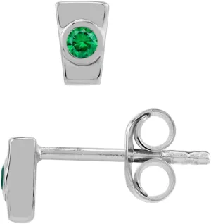 Silvershake Ultra Petite Created Nano Green Emerald White Gold Plated 925 Sterling Silver Minimalist Tiny Casual Stud Post Earrings May Gemstone Birthstone Jewelry for Women