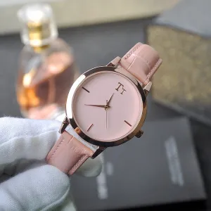 Simple Round Dial Leather Strap Women's Watch
