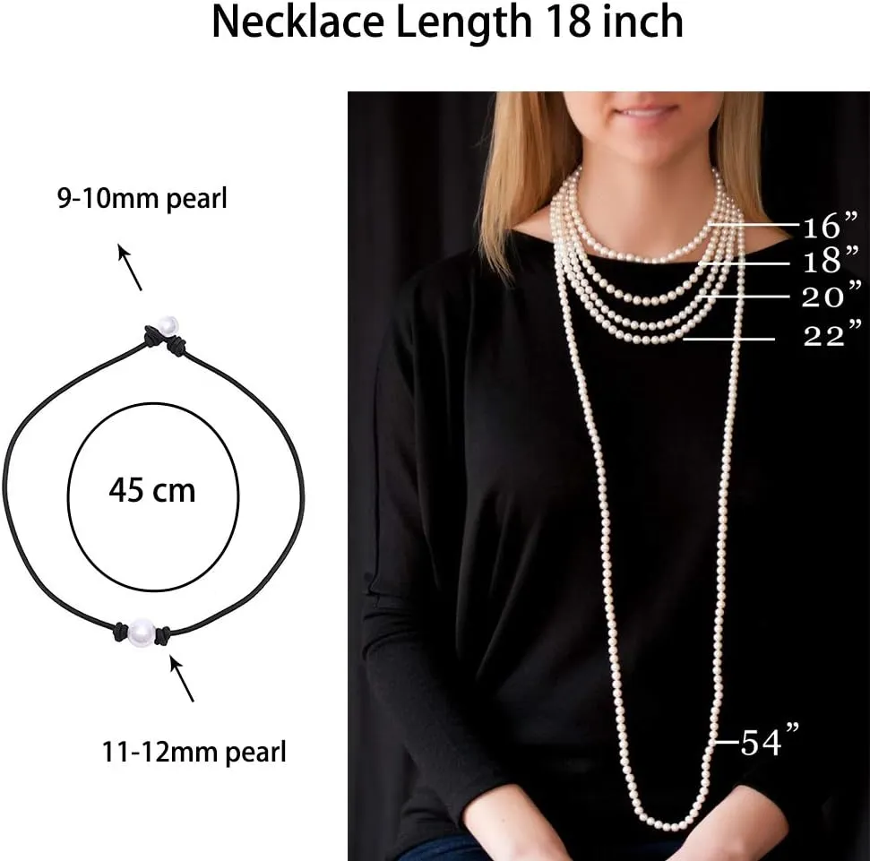 Single Cultured Freshwater Pearl Leather Choker Necklace on Black Leather Cord for Women Handmade