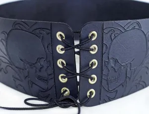 Skull hand carved corset waist cinch or belt