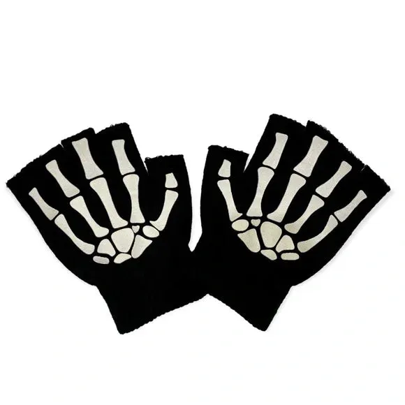 Skulls Glow Mask Moto Short Knitted Gloves